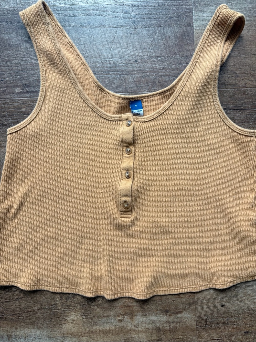 Old Navy Tan Ribbed Henley waffle Crop Tank